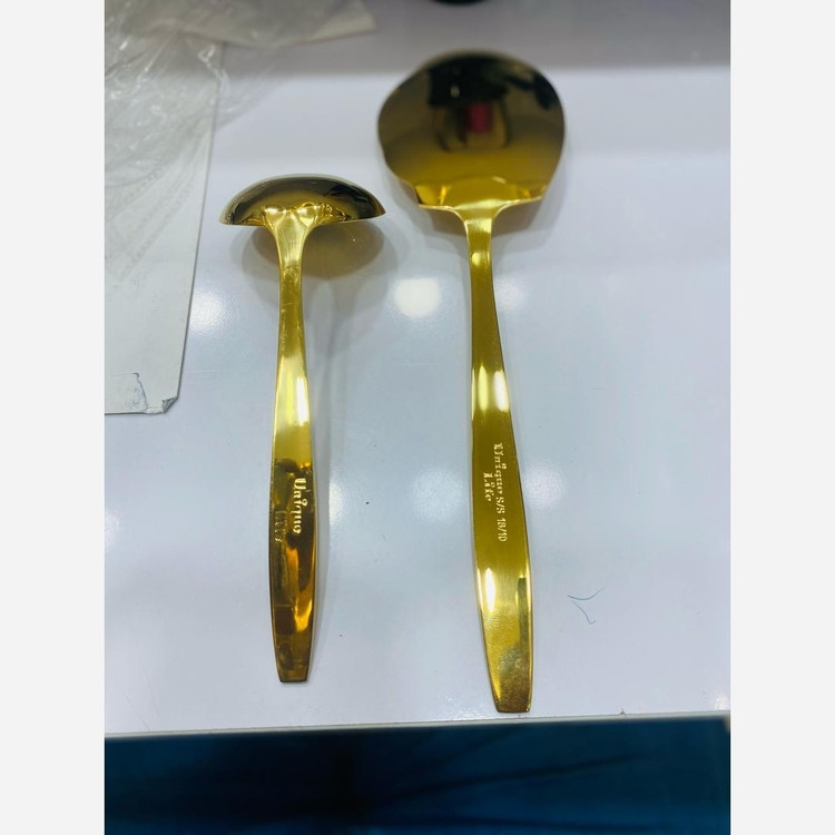 کفگیر و ملاقه طلایی یونیک طرح ماینز(خطی) و اینه ای