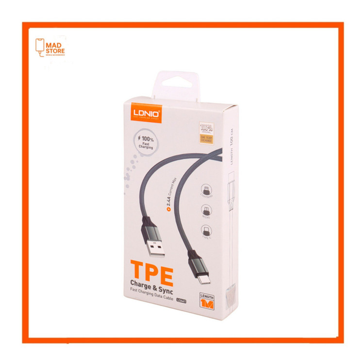 کابل لایتنینگ فست شارژ 2.4 آمپر الدینیو LS441 طول 1 متر