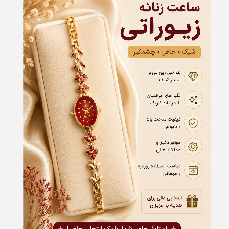 ساعت زنانه نگین دار طلایی مدل zido درخشنده فلزی