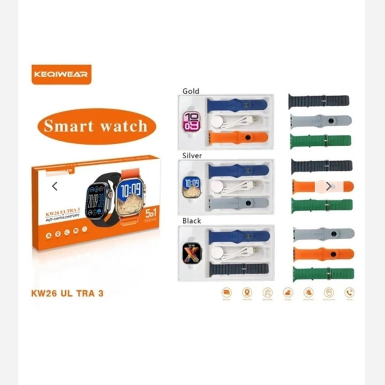 ساعت هوشمند 5بند KW26 ULTRA 3 سری 10 (2025) 3کلید فعال ضربان قلب اکسیژن خون امولد صفحه نمایش روان 90 هرتز