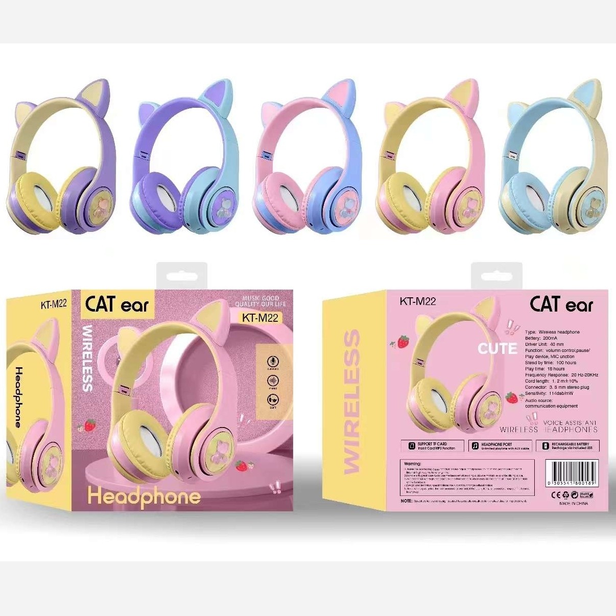 هدوفون بلوتوث عروسکی گربه ای CAT ear-KT--M22