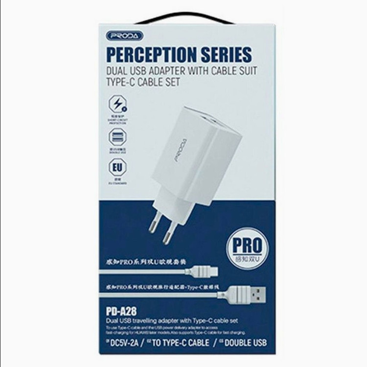 شارژر 2پورت اورجینال یک آمپر PRODA-PD-A28