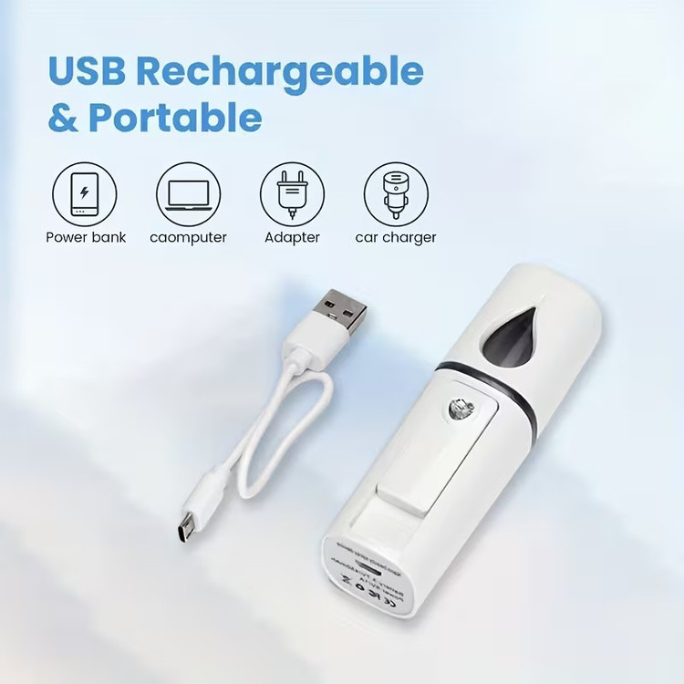 دستگاه بخور سرد جیبی مدل اشکی 0.02 لیتری دارای نور هایلایت و آینه، همراه با کابل شارژ